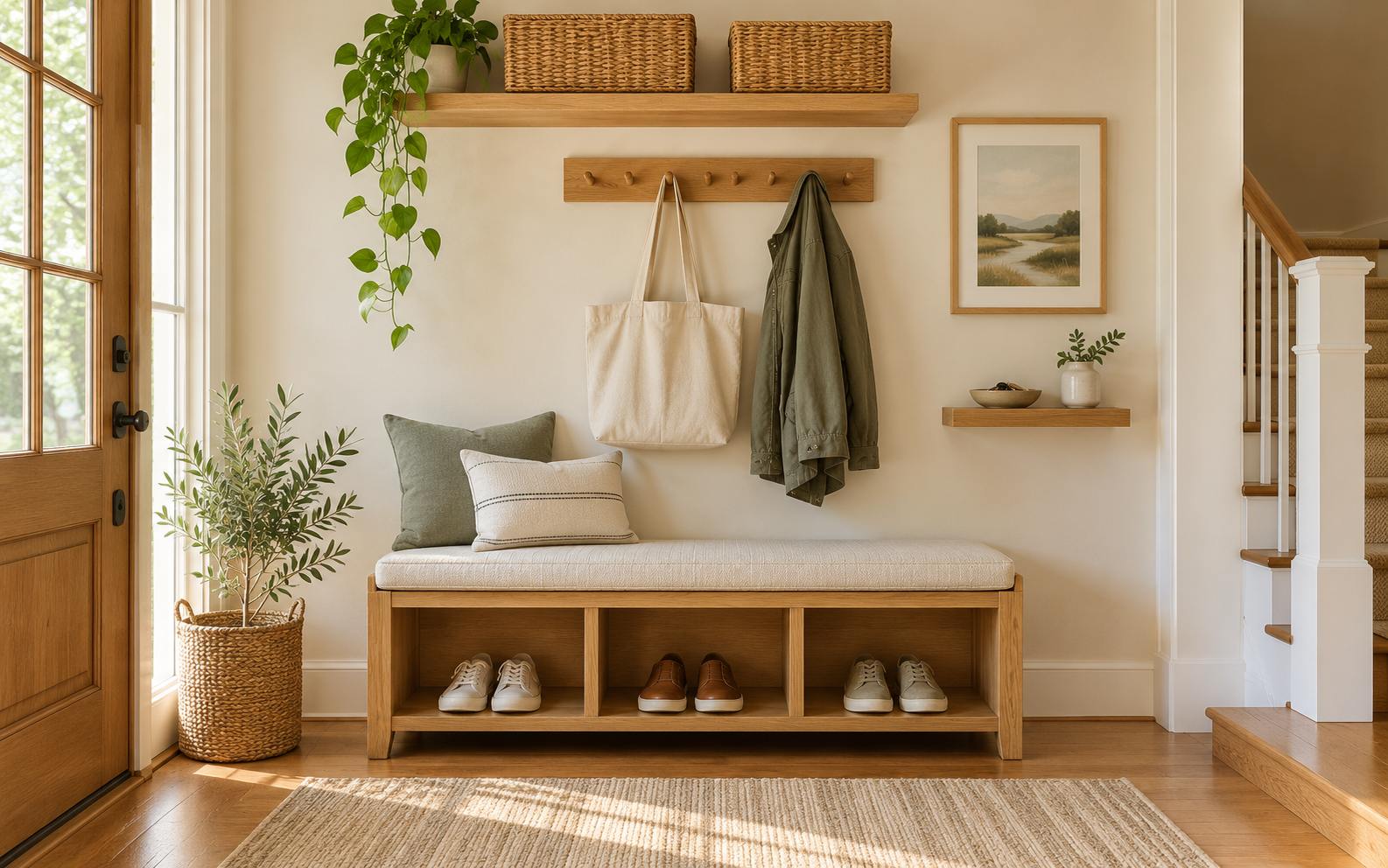 Small bedroom with built-in storage and shelving