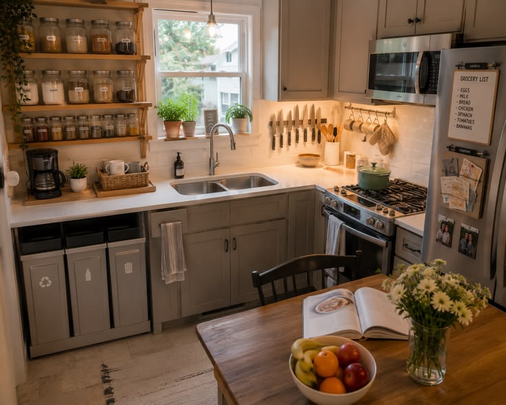 Home workspace with decorative lighting